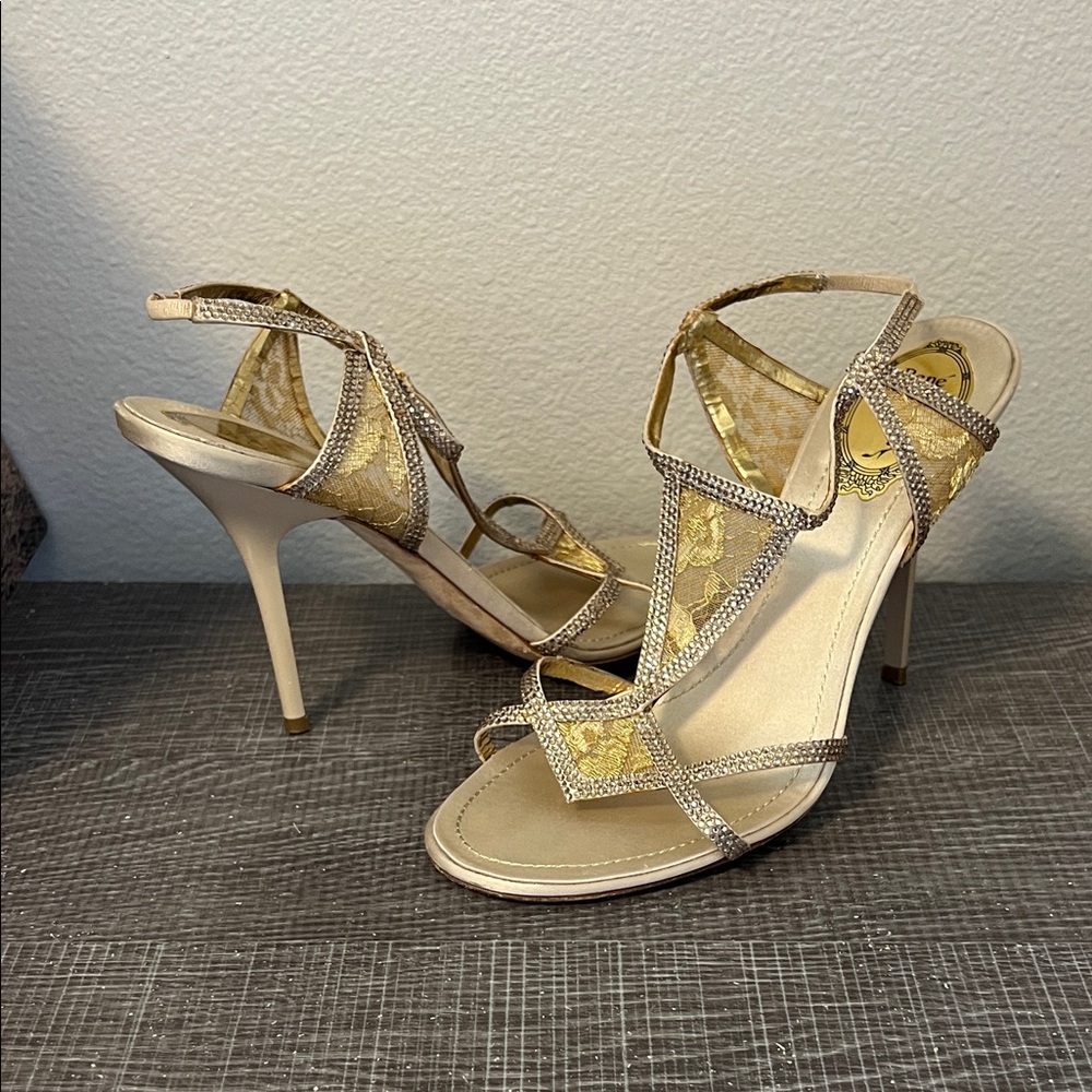 Rene Caovilla Gold Lace Heels